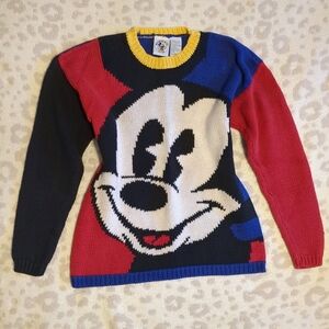 Vintage Mickey Mouse Disney Official Sweater Colorblock 90s Cotton Medium